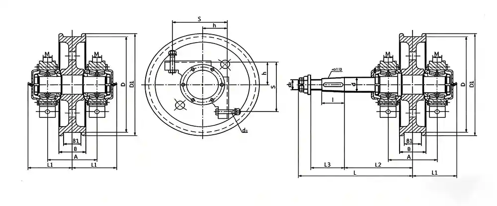 long shaft double flange wheel assembly drawing