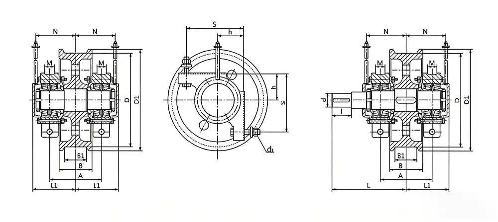 short shaft double flange wheel assembly drawing